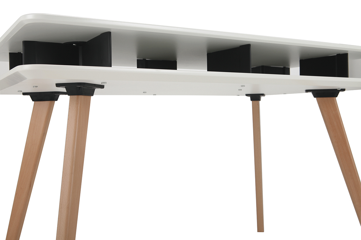 Bureau scandinave blanc et noir avec rangements et pieds en bois LEVY