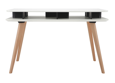 Bureau scandinave blanc et noir avec rangements et pieds en bois LEVY