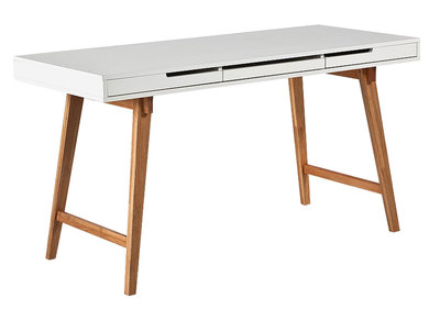Bureau scandinave blanc laqu&eacute; mat et bois ESKA