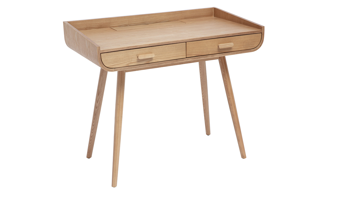 Bureau scandinave bois clair avec rangements 2 tiroirs L100 cm HALLEN ...