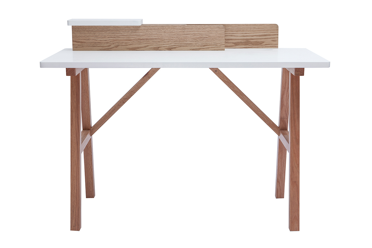 Bureau scandinave bois clair ch�ne et blanc L120 cm TOGARY
