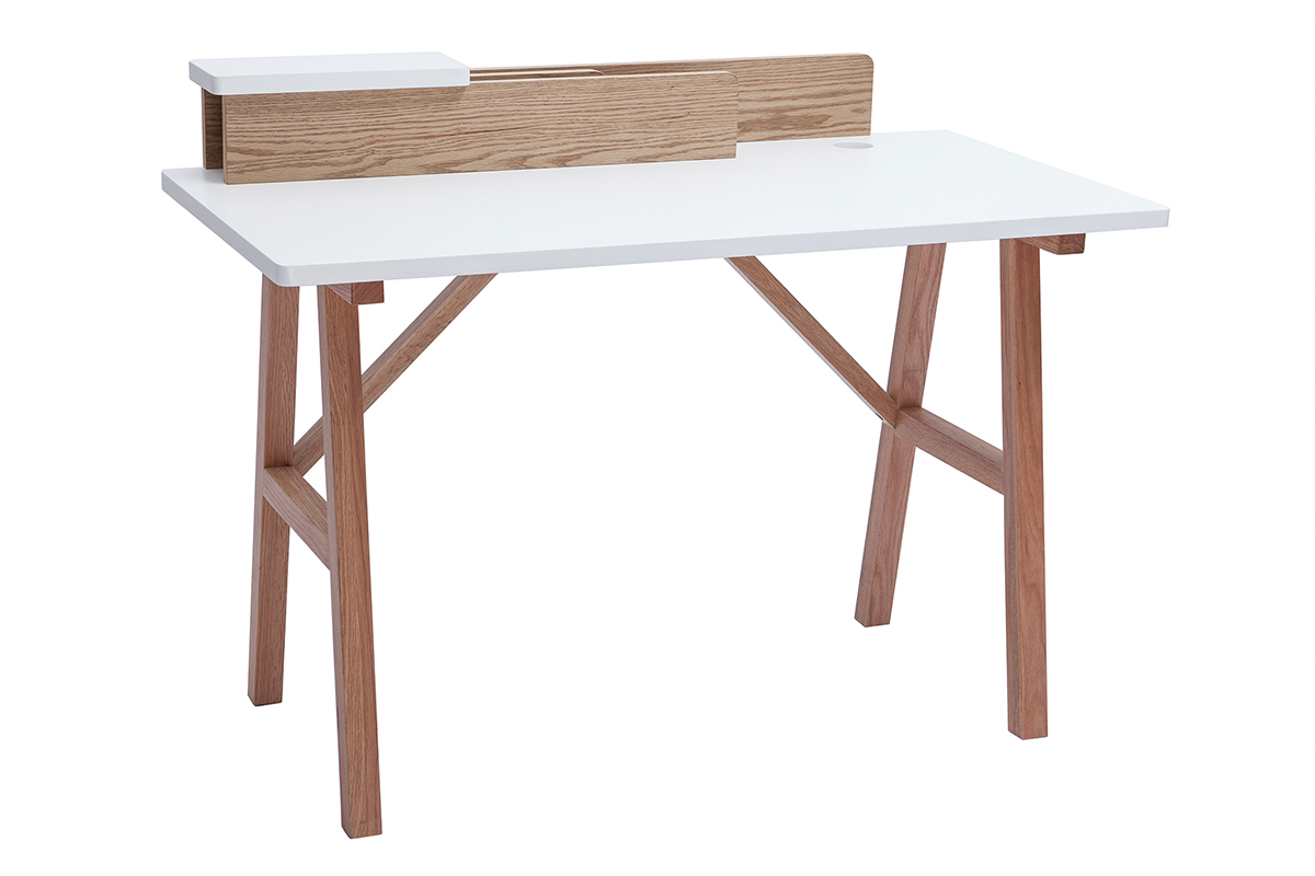 Bureau scandinave bois clair ch�ne et blanc L120 cm TOGARY