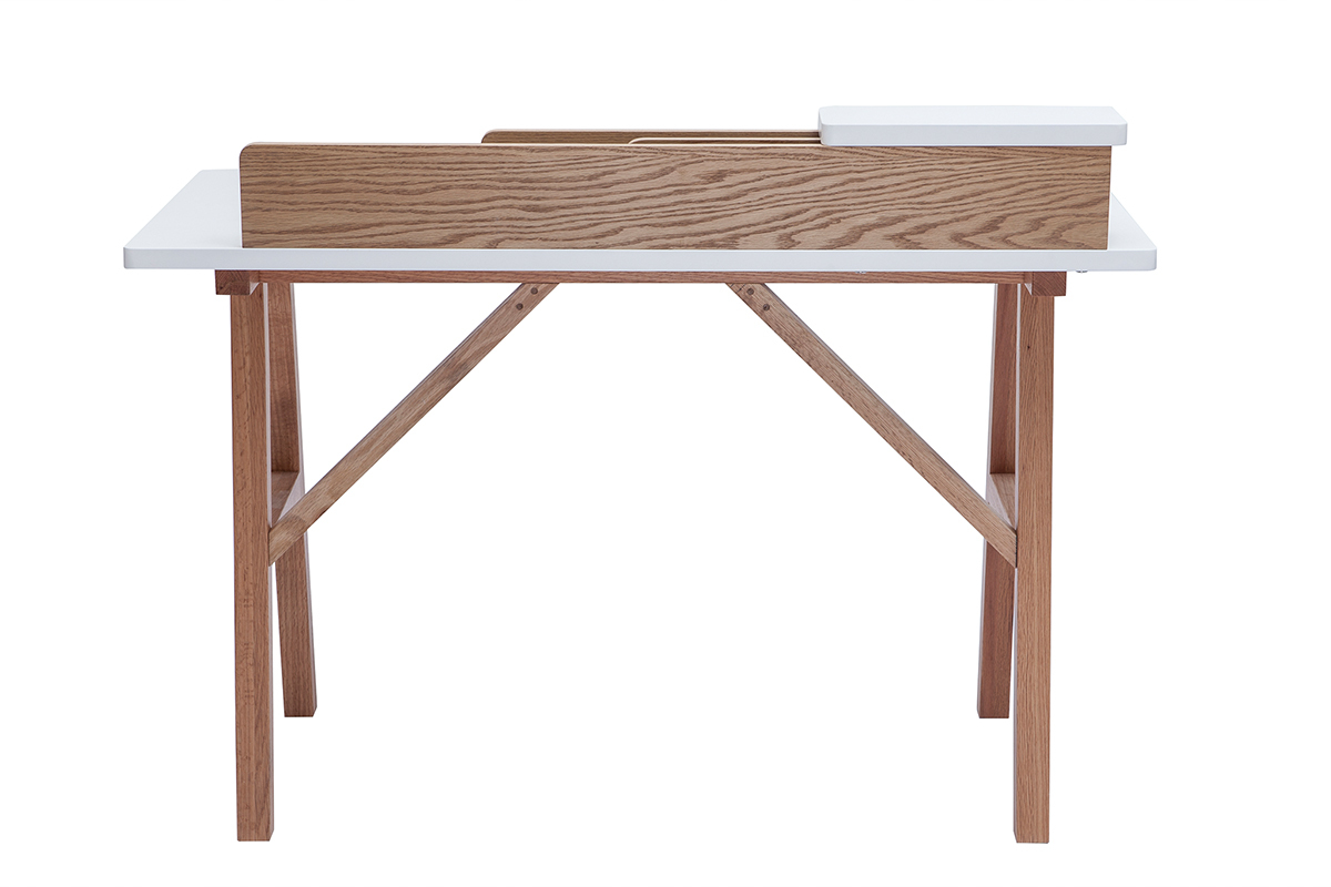 Bureau scandinave bois clair ch�ne et blanc L120 cm TOGARY