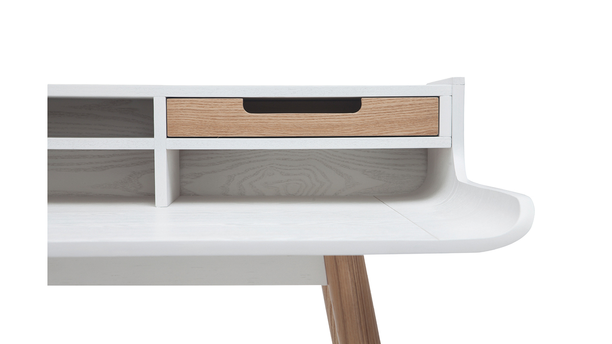 Bureau scandinave bois et blanc 2 tiroirs L140 cm OPUS - Miliboo