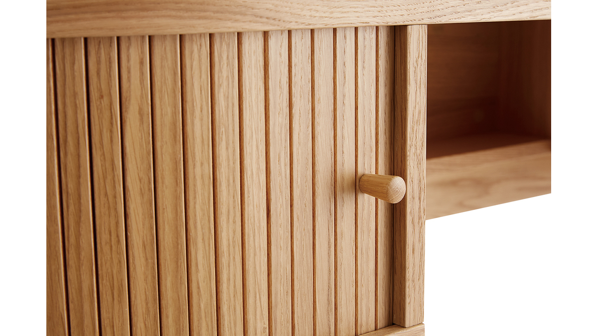Bureau vintage avec rangements portes coulissantes bois clair chêne L130 cm EPIC