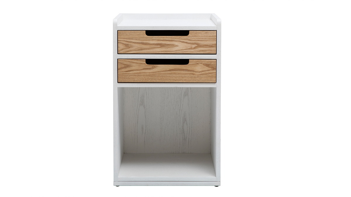 Caisson de bureau 2 tiroirs scandinave blanc et bois clair OPUS