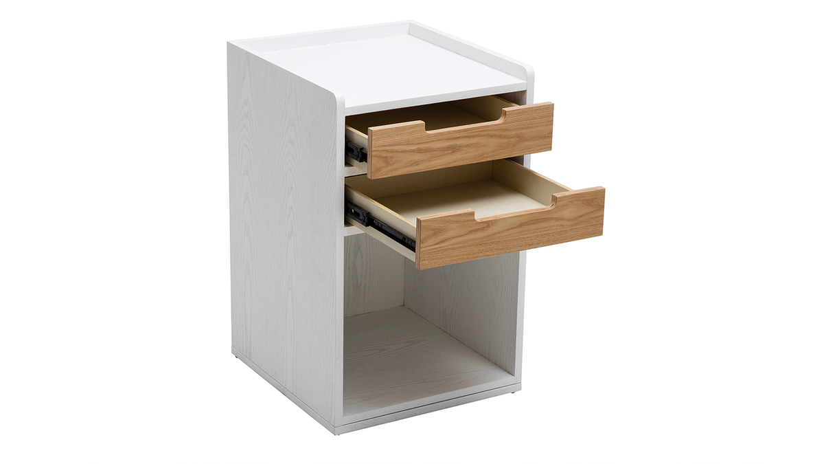 Caisson de bureau 2 tiroirs scandinave blanc et bois clair OPUS