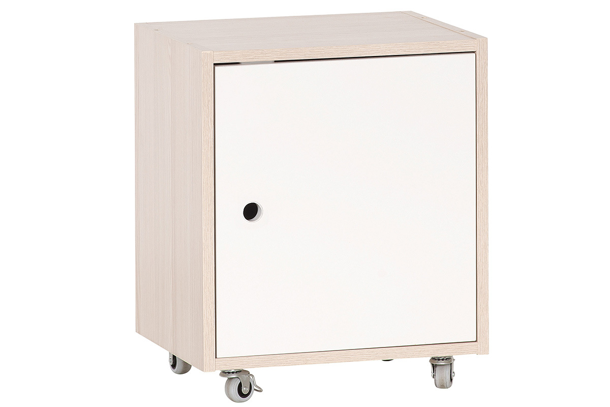 Caisson de bureau � roulettes blanc et bois clair NOHA