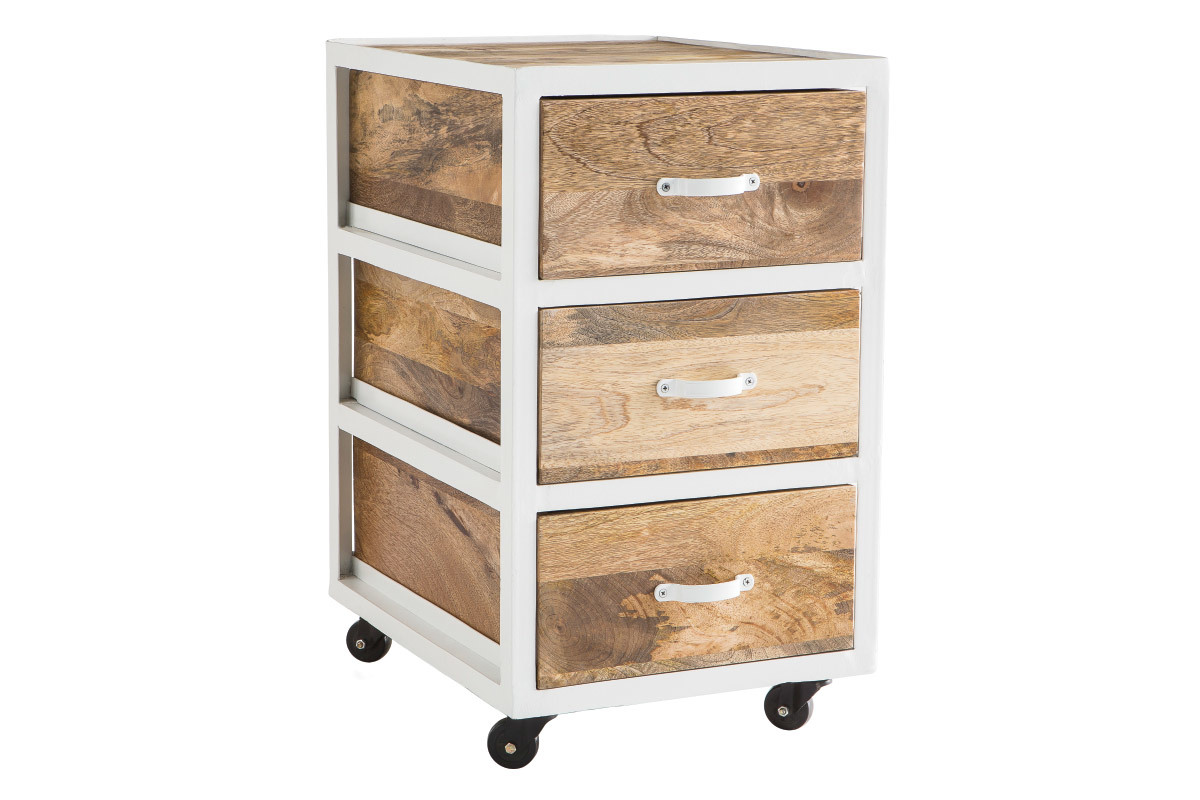 Caisson de bureau industriel en manguier massif et m�tal blanc PUKKA