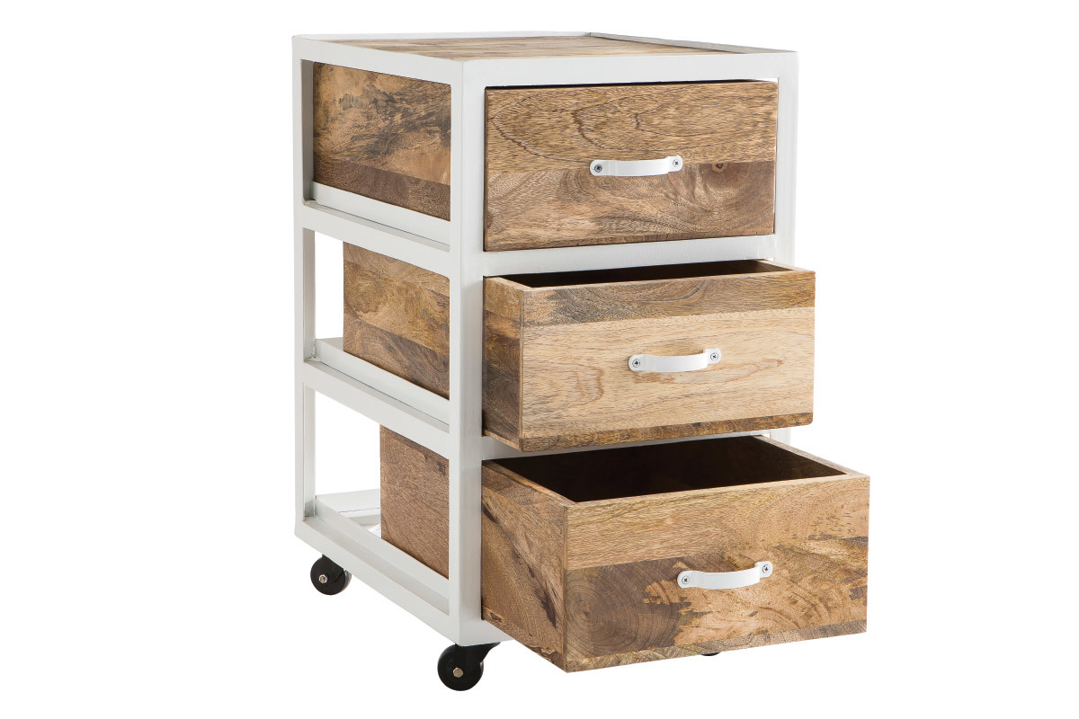 Caisson de bureau industriel en manguier massif et m�tal blanc PUKKA