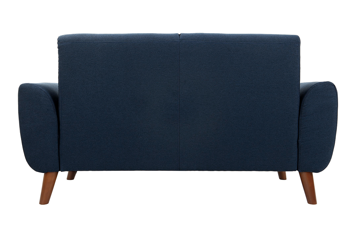 Canap 2 places en tissu bleu fonc et bois fonc EKTOR