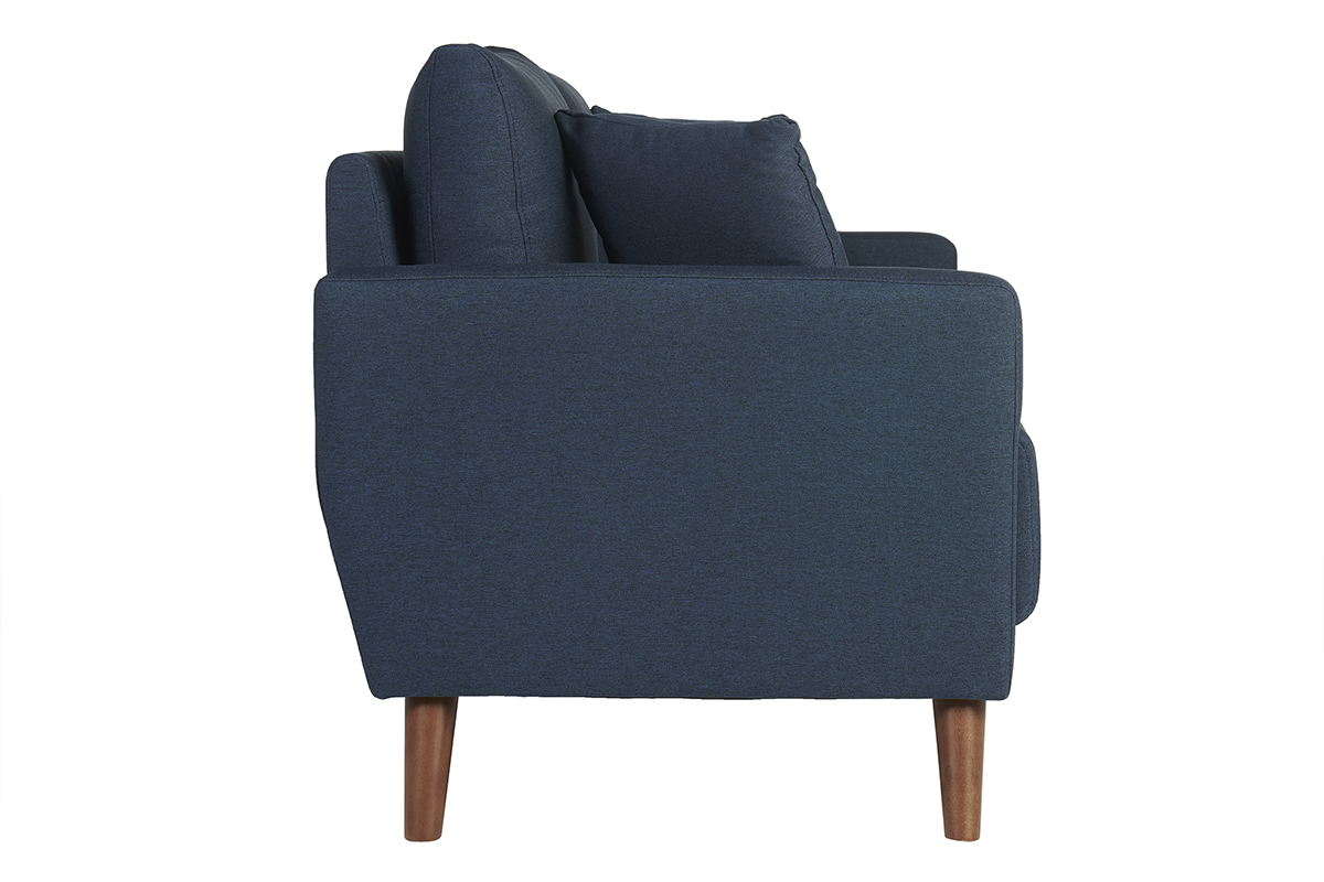 Canap 2 places en tissu bleu fonc et bois fonc MUNIK