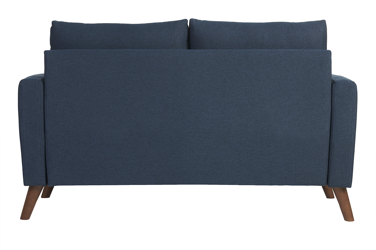 Canap 2 places en tissu bleu fonc et bois fonc MUNIK