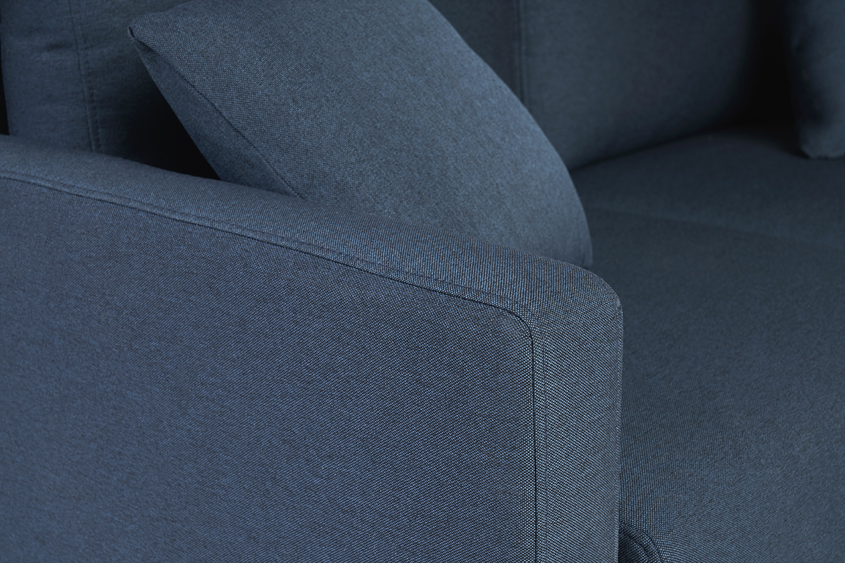 Canap 2 places en tissu bleu fonc et bois fonc MUNIK