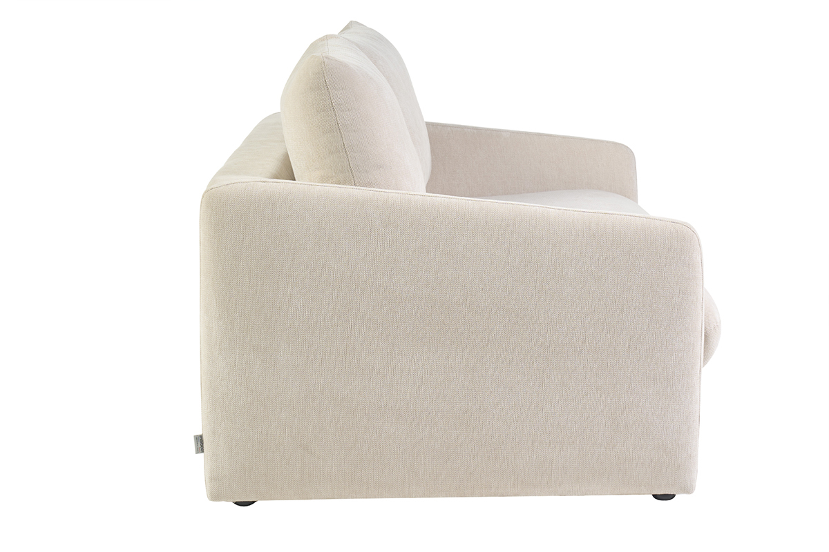 Canap� 2 places en tissu effet velours textur� beige PAULIN, vue de profil.