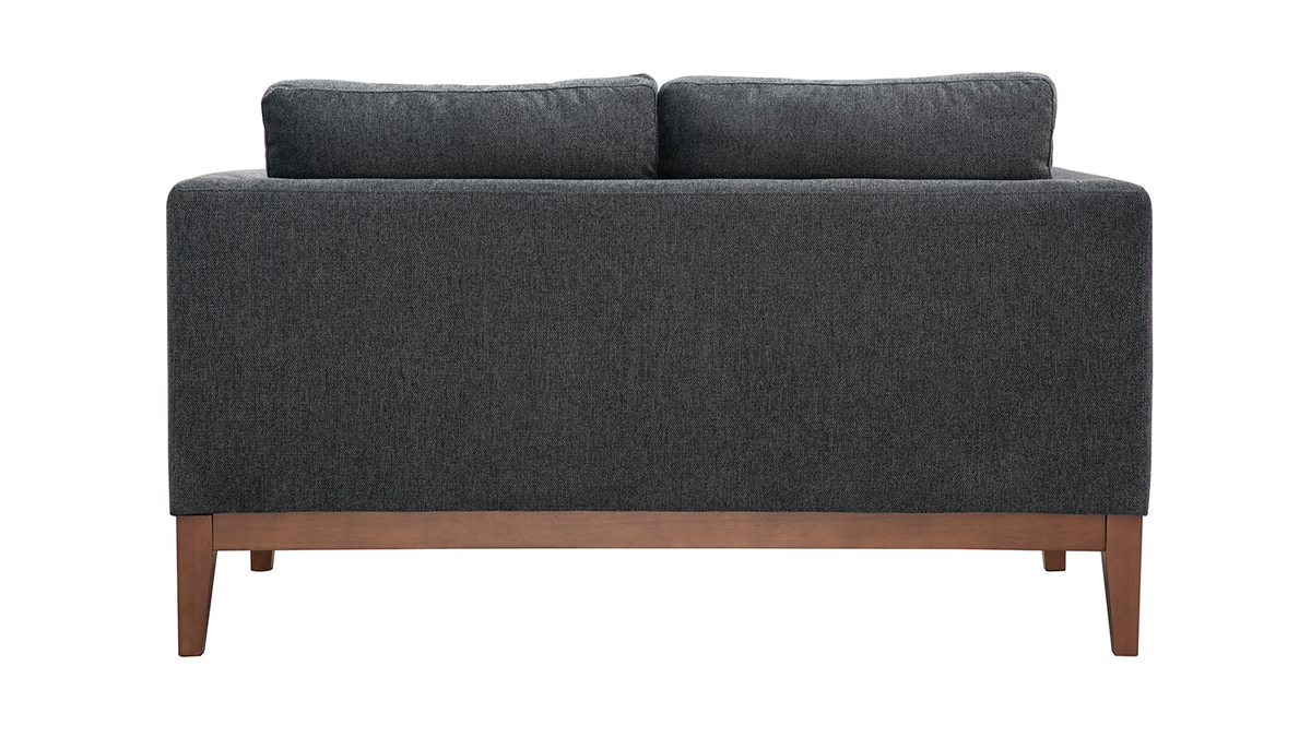 Canapé 2 places en tissu effet velours texturé gris foncé et bois foncé SHIRO