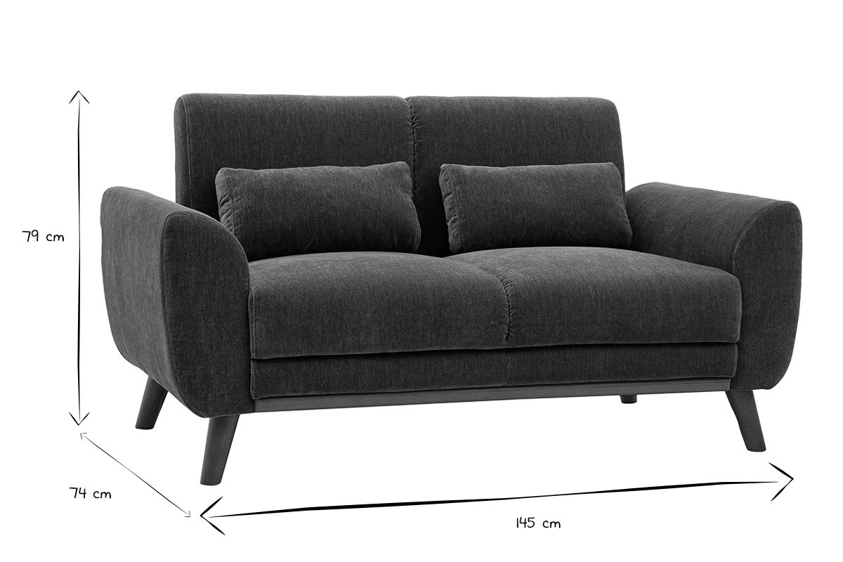 Dimensions du canap� 2 places EKTOR en noir et blanc : 145 cm x 74 cm x 79 cm.