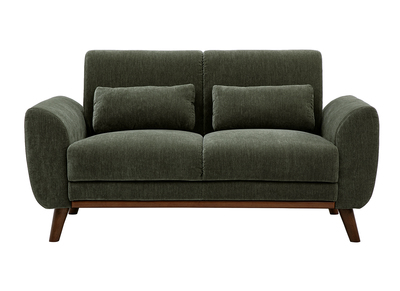 Canap&eacute; 2 places en tissu effet velours textur&eacute; vert kaki et bois fonc&eacute; EKTOR