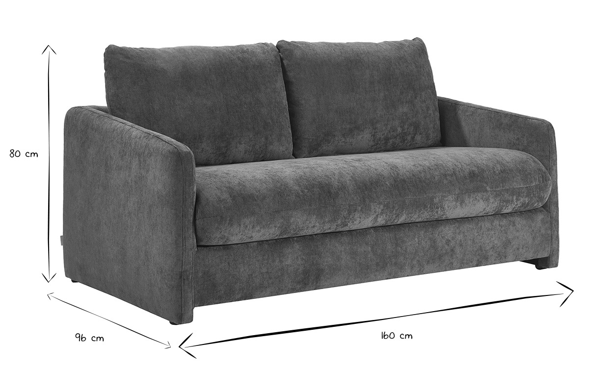 Dimensions du canap� 2 places PAULIN en noir et blanc, L160 x P96 x H80 cm