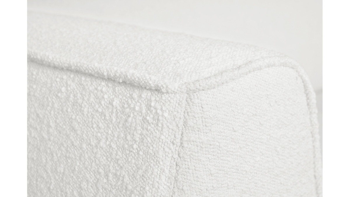 Canapé 3-4 places scandinave en tissu effet laine bouclée blanc cassé et bois clair MORRIS