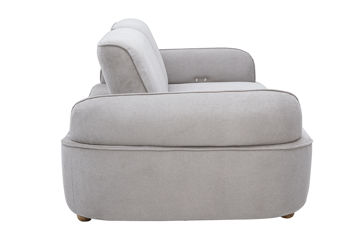 Canap� �lectrique 3 places OTIS en tissu chenille gris, vue de profil avec accoudoirs arrondis.