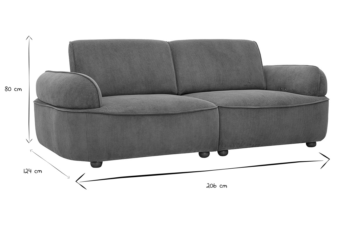 Dimensions du canap� 3 places OTIS en noir et blanc, 206 cm x 124 cm x 80 cm.