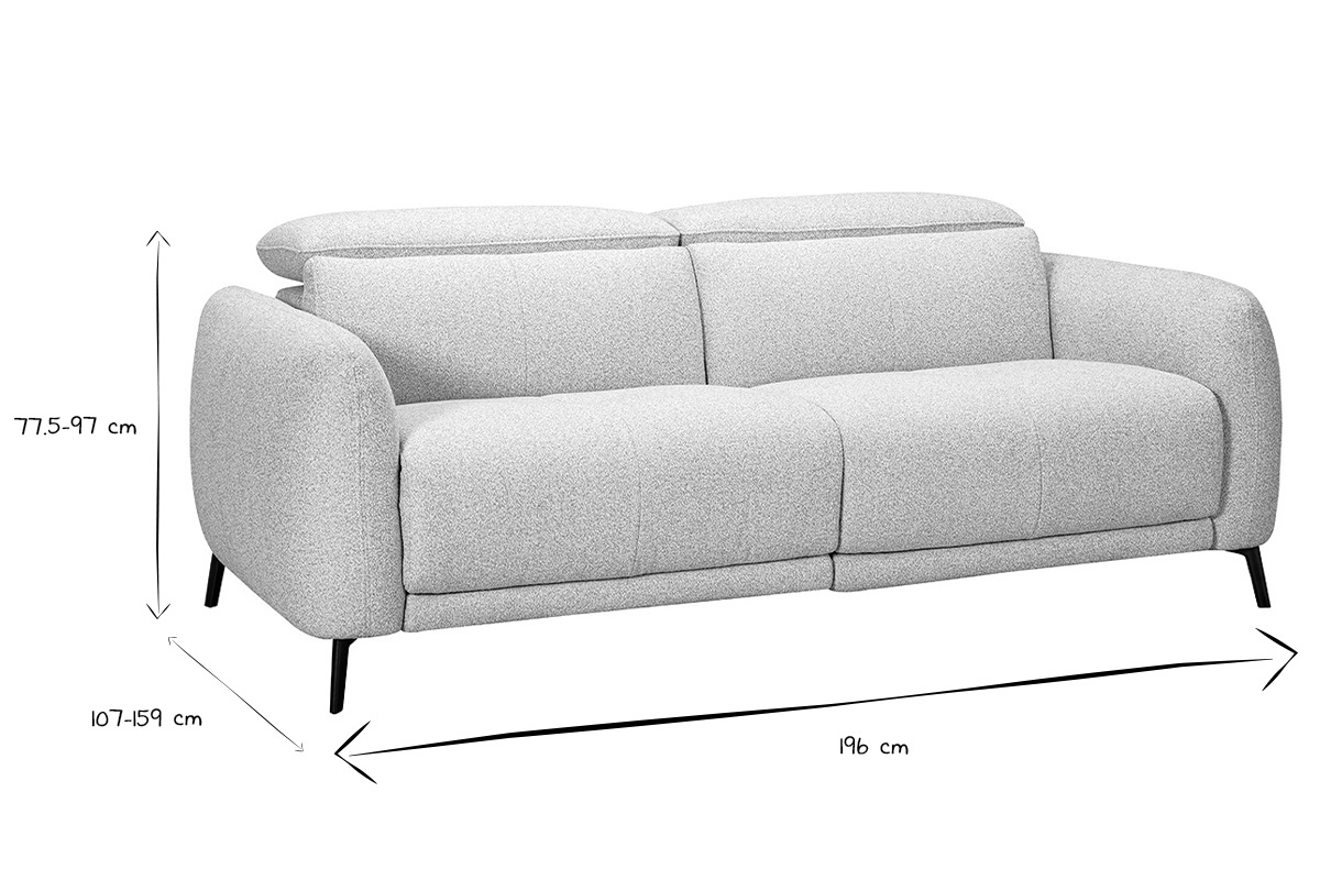 Dimensions du canap� TIGNES: L196 x P107-159 x H77,5-97 cm en noir et blanc.