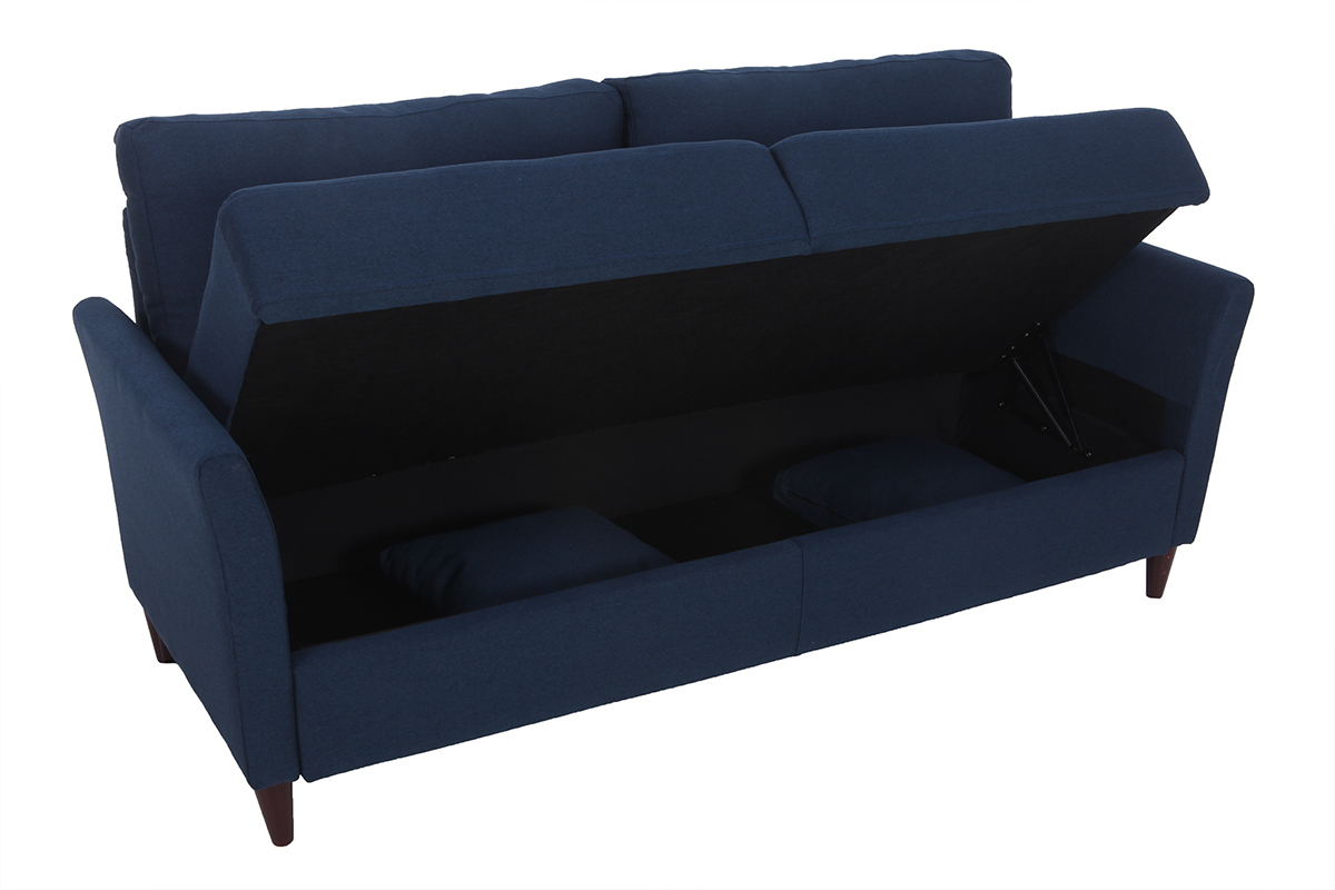 Canap� 3 places design en tissu bleu fonc� avec rangement MEDLEY