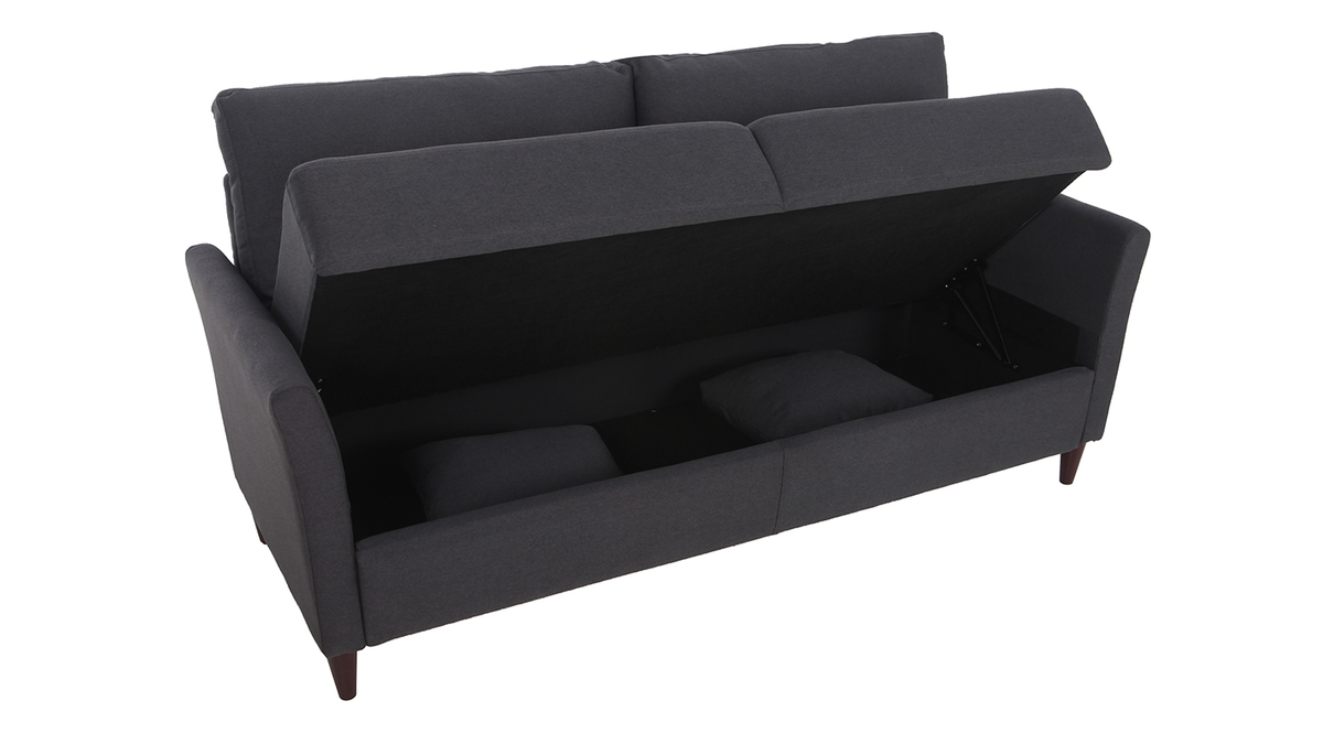 Canapé 3 places design en tissu gris foncé avec rangement MEDLEY