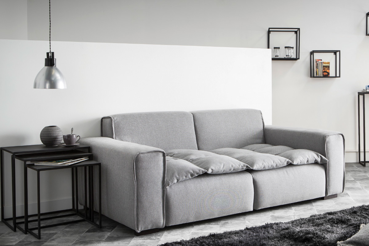 Canap 3 places design tissu gris clair MELLOW