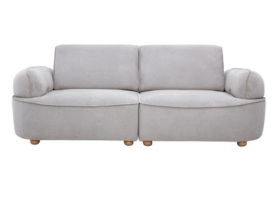 Canap&eacute; 3 places &eacute;lectrique avance-recule en tissu chenille gris et bois clair OTIS