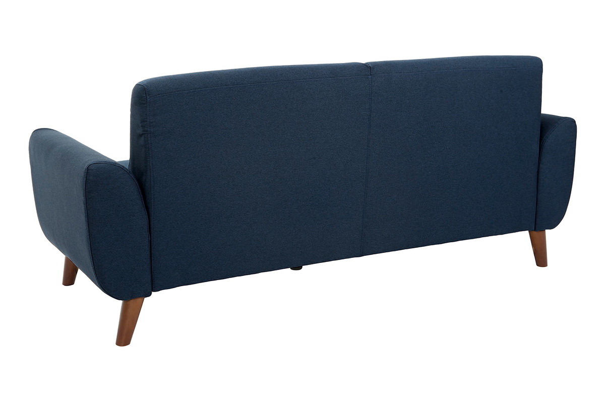 Canap 3 places en tissu bleu fonc et bois fonc EKTOR