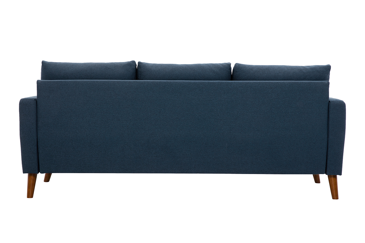 Canap 3 places en tissu bleu fonc et bois fonc MUNIK