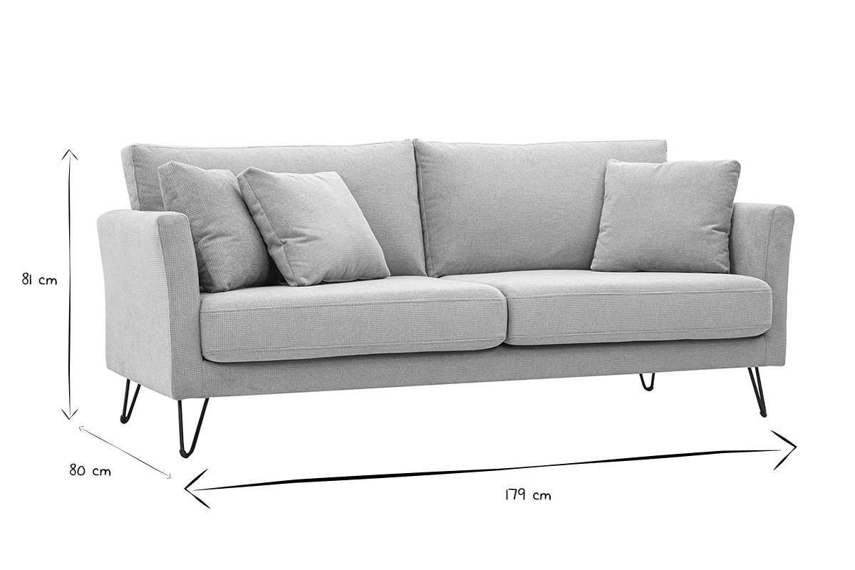 Dimensions du canap� 3 places OSLO en noir et blanc : L179 x P80 x H81 cm.
