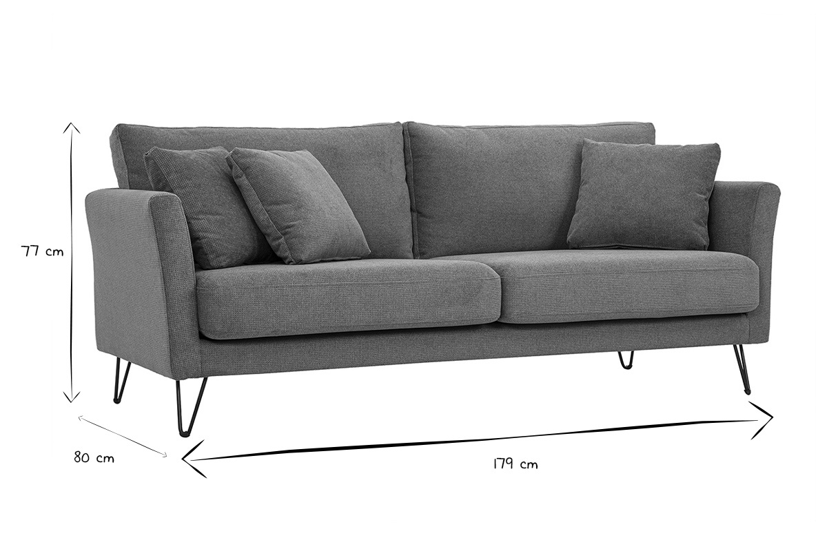 Canap� 3 places OSLO avec dimensions L179 x P80 x H77 cm en noir et blanc.