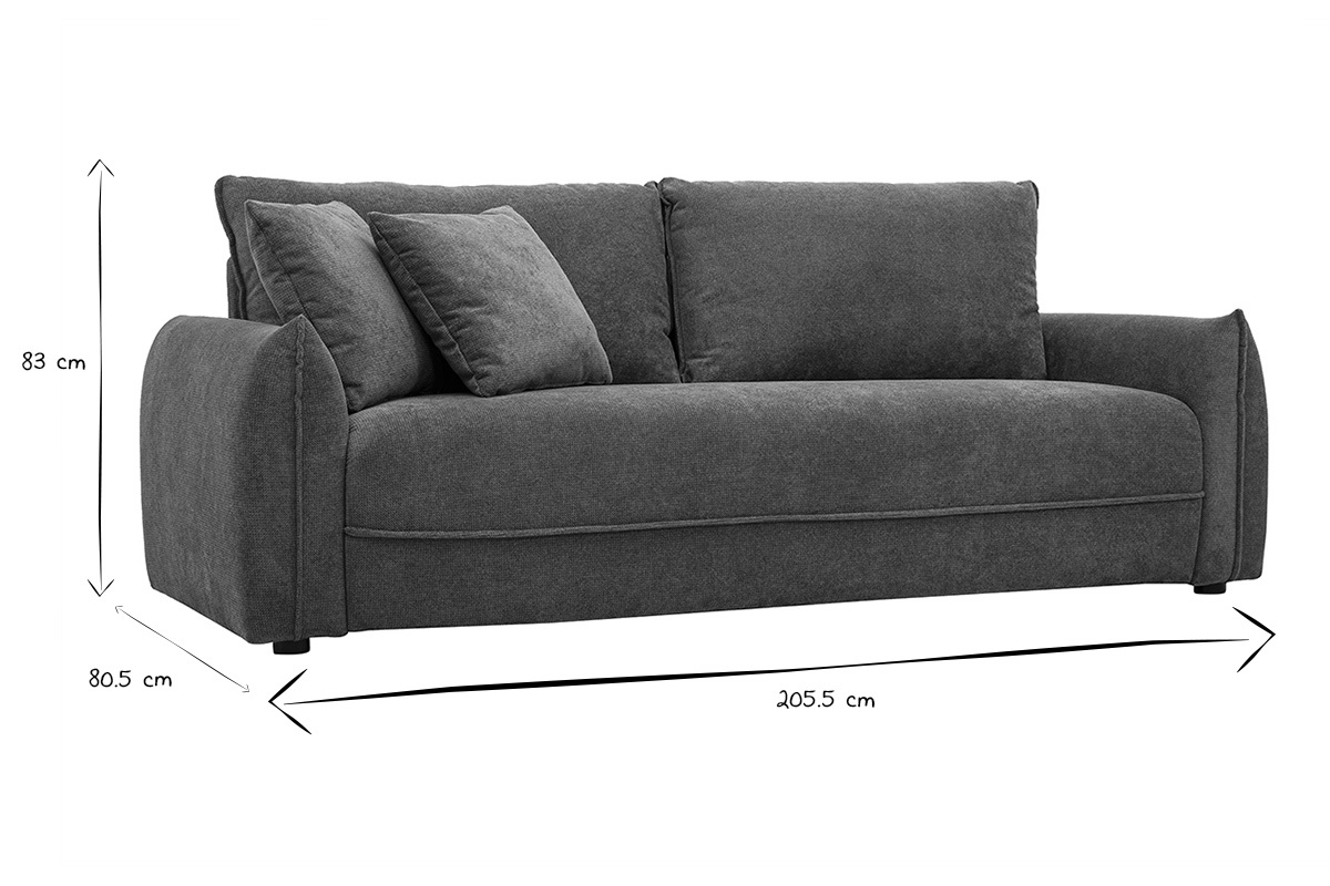 Dimensions du canap� 3 places PIO en noir et blanc : L205.5 x P80.5 x H83 cm