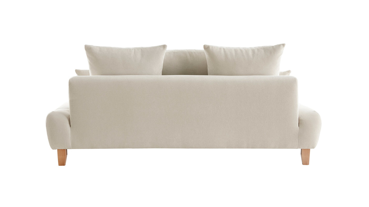 Canapé 3 places en tissu effet velours texturé beige et bois clair L200 cm ODEON