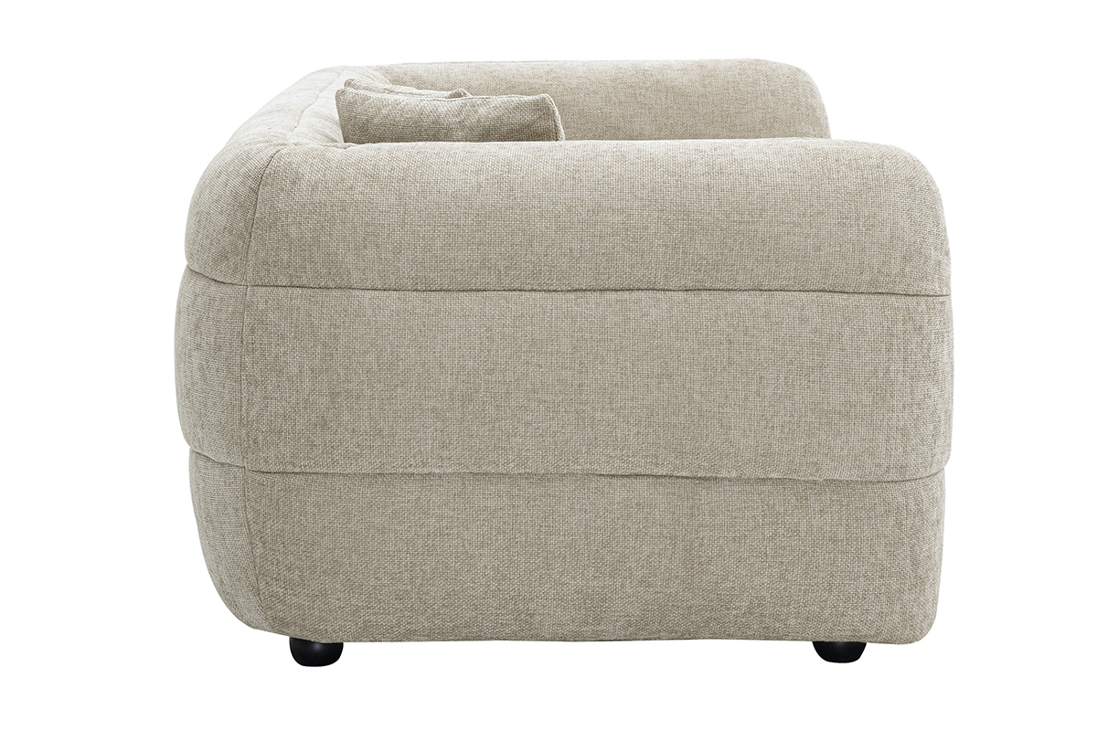 Canap 3 places en tissu beige JOYA, vue de ct.