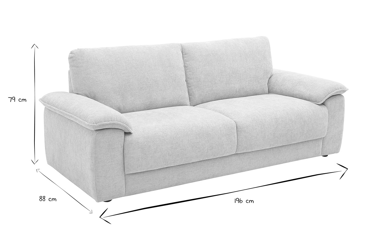 Dimensions du canap� 3 places LIVIO en noir et blanc : L196 x P88 x H79 cm