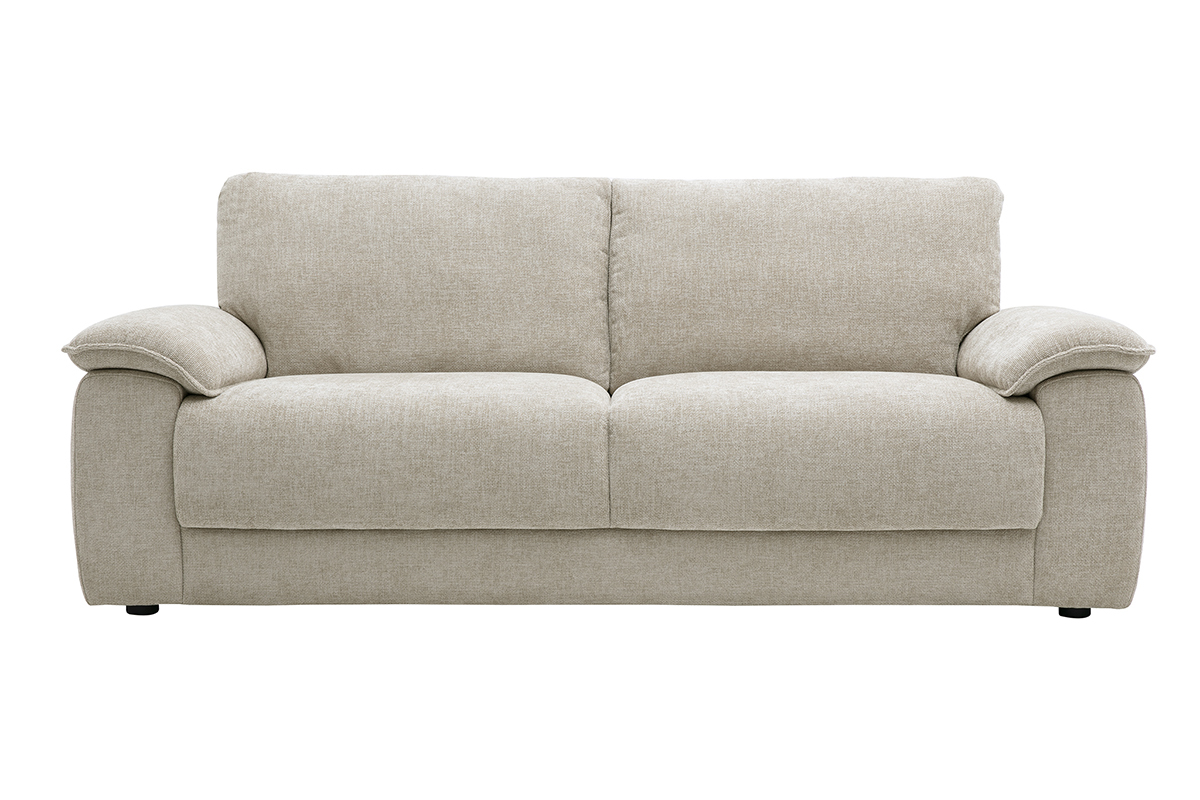 Canap� 3 places en tissu effet velours textur� beige, vue de face
