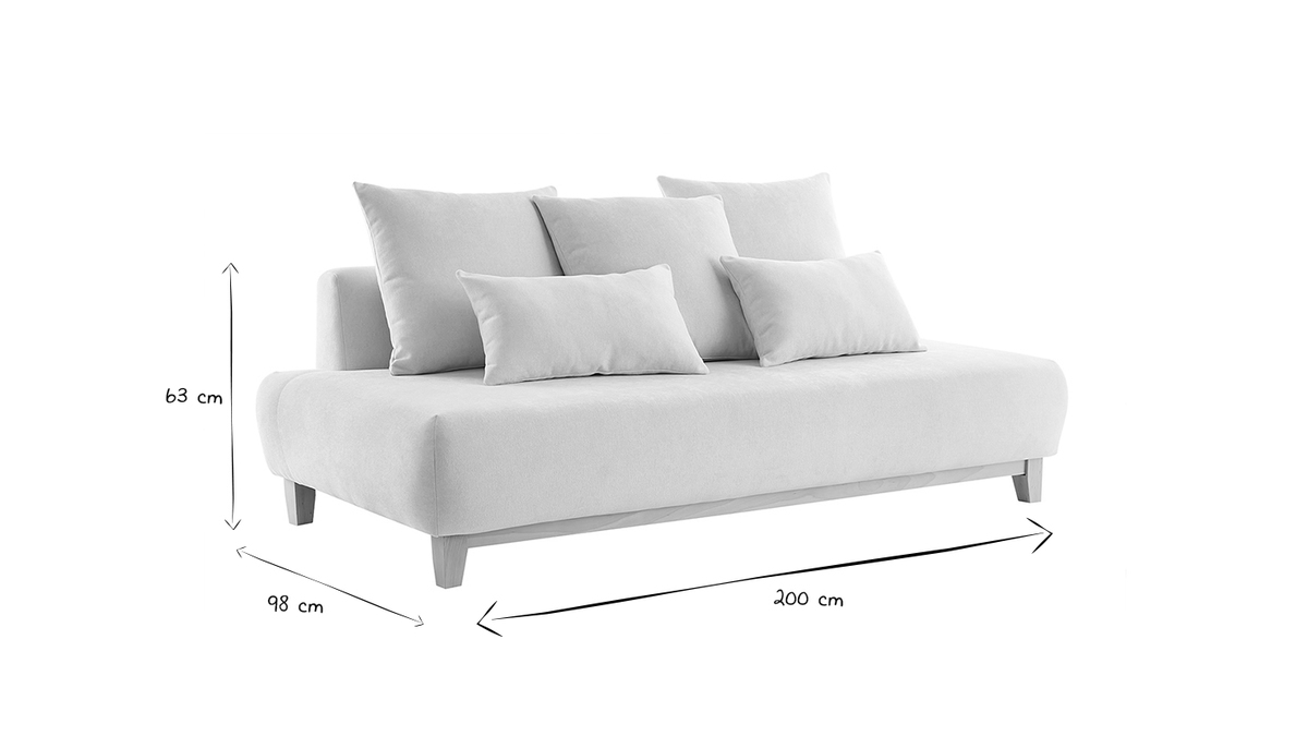 Canapé 3 places en tissu effet velours texturé gris et bois clair L200 cm ODEON