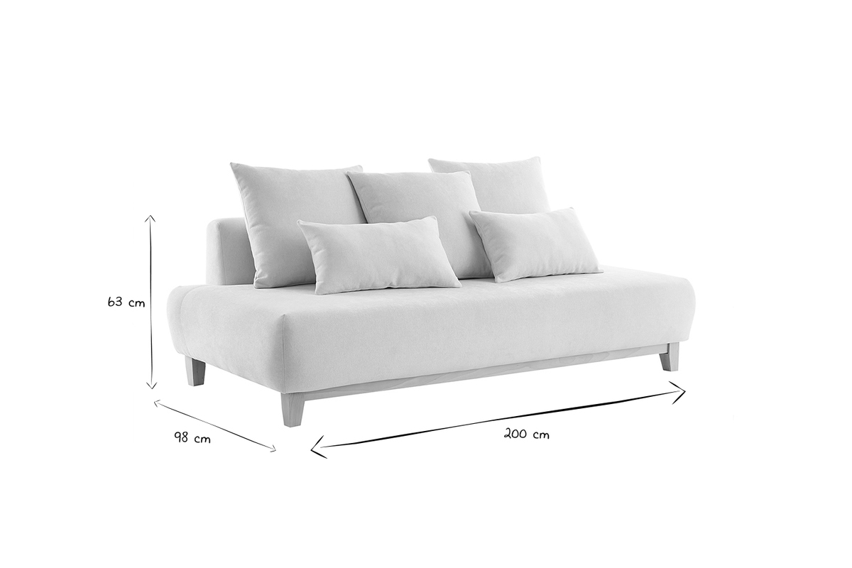 Canap� 3 places en tissu effet velours textur� gris et bois clair L200 cm ODEON