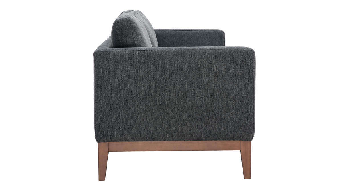 Canapé 3 places en tissu effet velours texturé gris foncé et bois foncé SHIRO