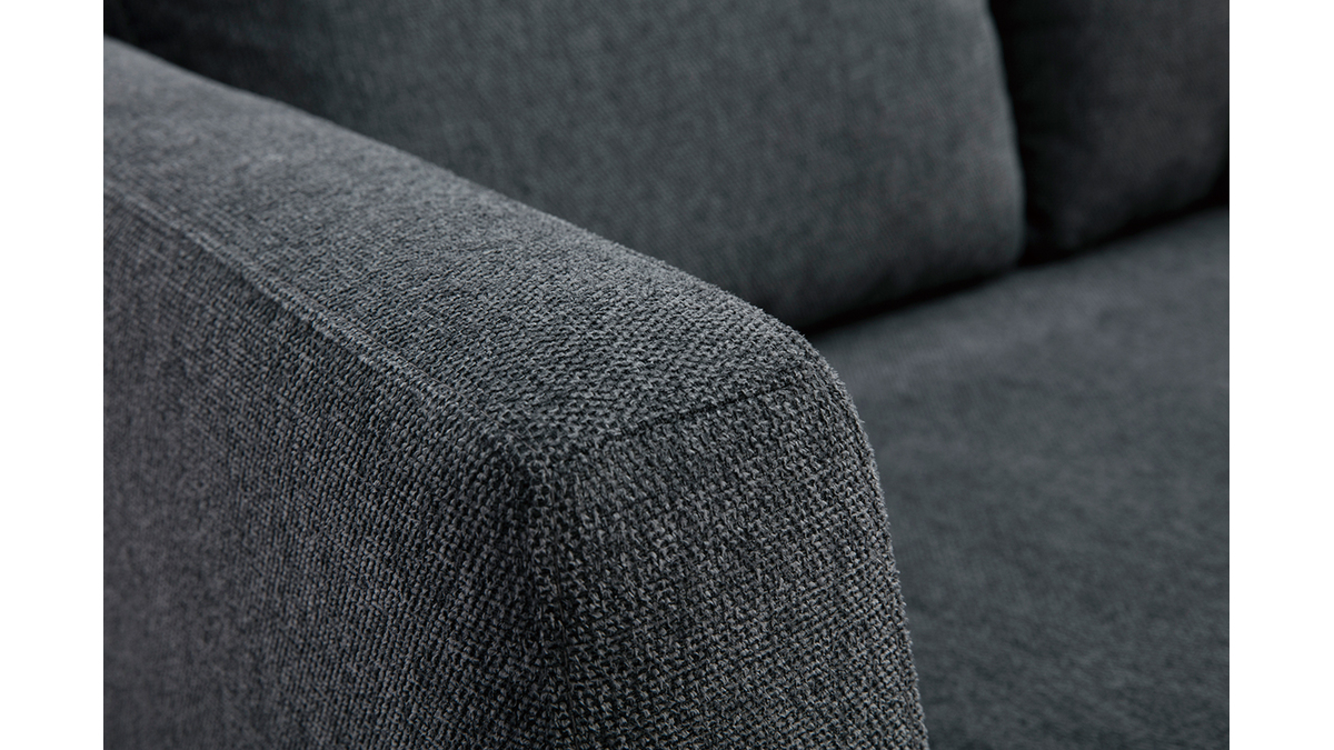 Canapé 3 places en tissu effet velours texturé gris foncé et bois foncé SHIRO