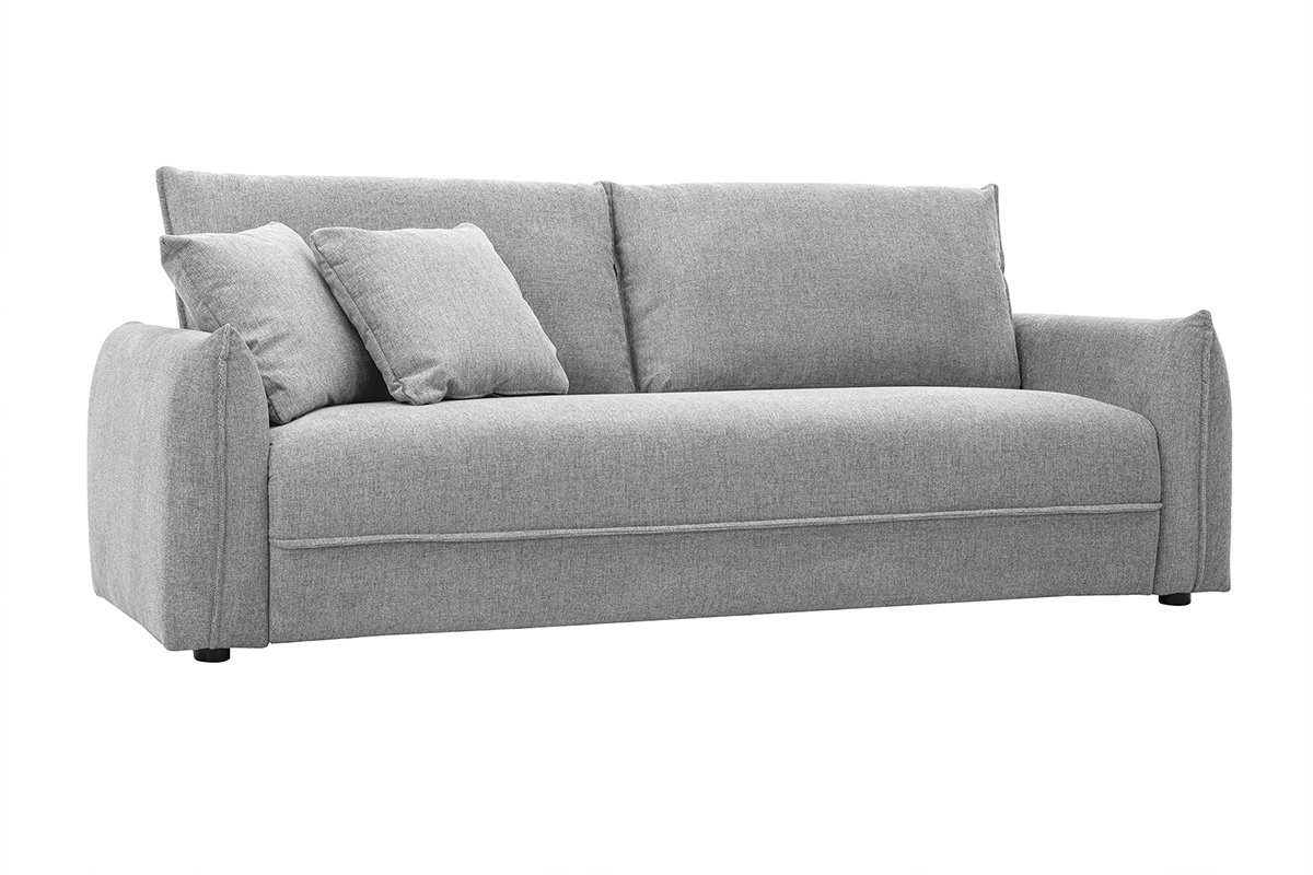 Canap 3 places gris en tissu effet velours textur, modle PIO.
