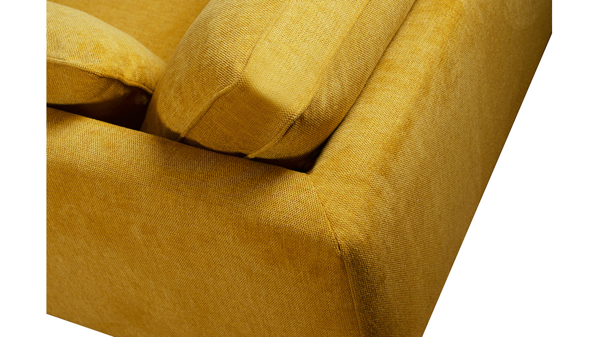 Canapé 3 places en tissu effet velours texturé jaune cumin et bois clair HARRISON