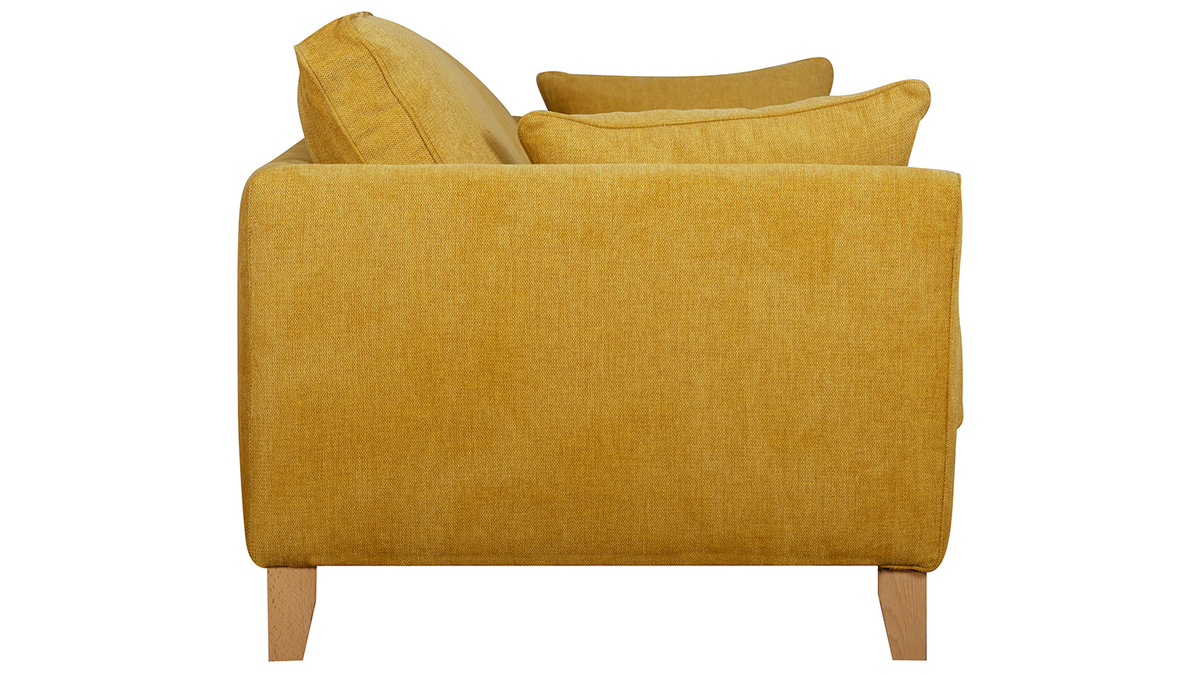 Canapé 3 places en tissu effet velours texturé jaune cumin et bois clair HARRISON - Miliboo & Stéphane Plaza