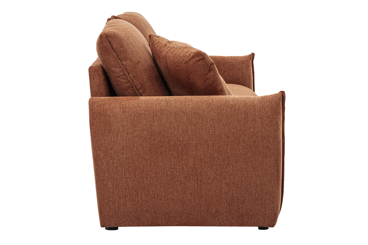 Canap 3 places en tissu textur terre brle, vue de ct.
