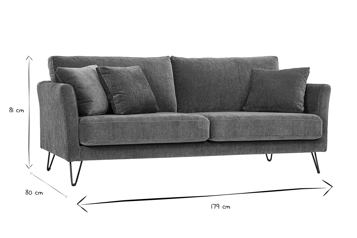 Dimensions du canap� 3 places OSLO : L179 x P80 x H81 cm en noir et blanc.