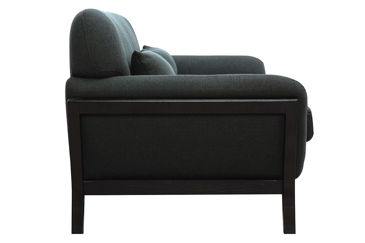 Canap� 3 places en tissu gris fonc� et bois noir YOKO